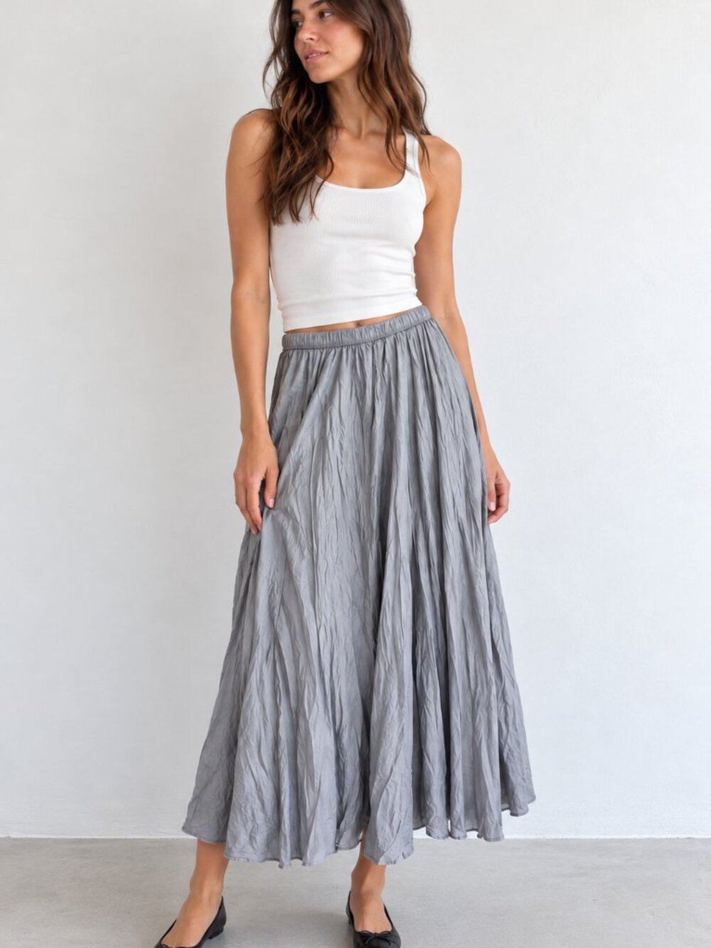 JOSEPH London 100% Silk Crinkle Maxi Skirt Gray Avant Garde Lagenlook Minimalist